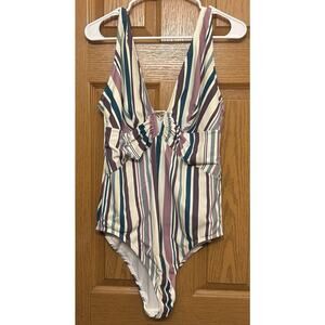 Adore Me One Piece Colorful Striped Print Plus Swimsuit Size 2X